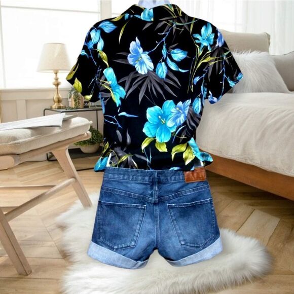 MADEWELL DARK WASH DENIM CUFFED SHORT SHORTY SHORTS - Picture 11 of 12